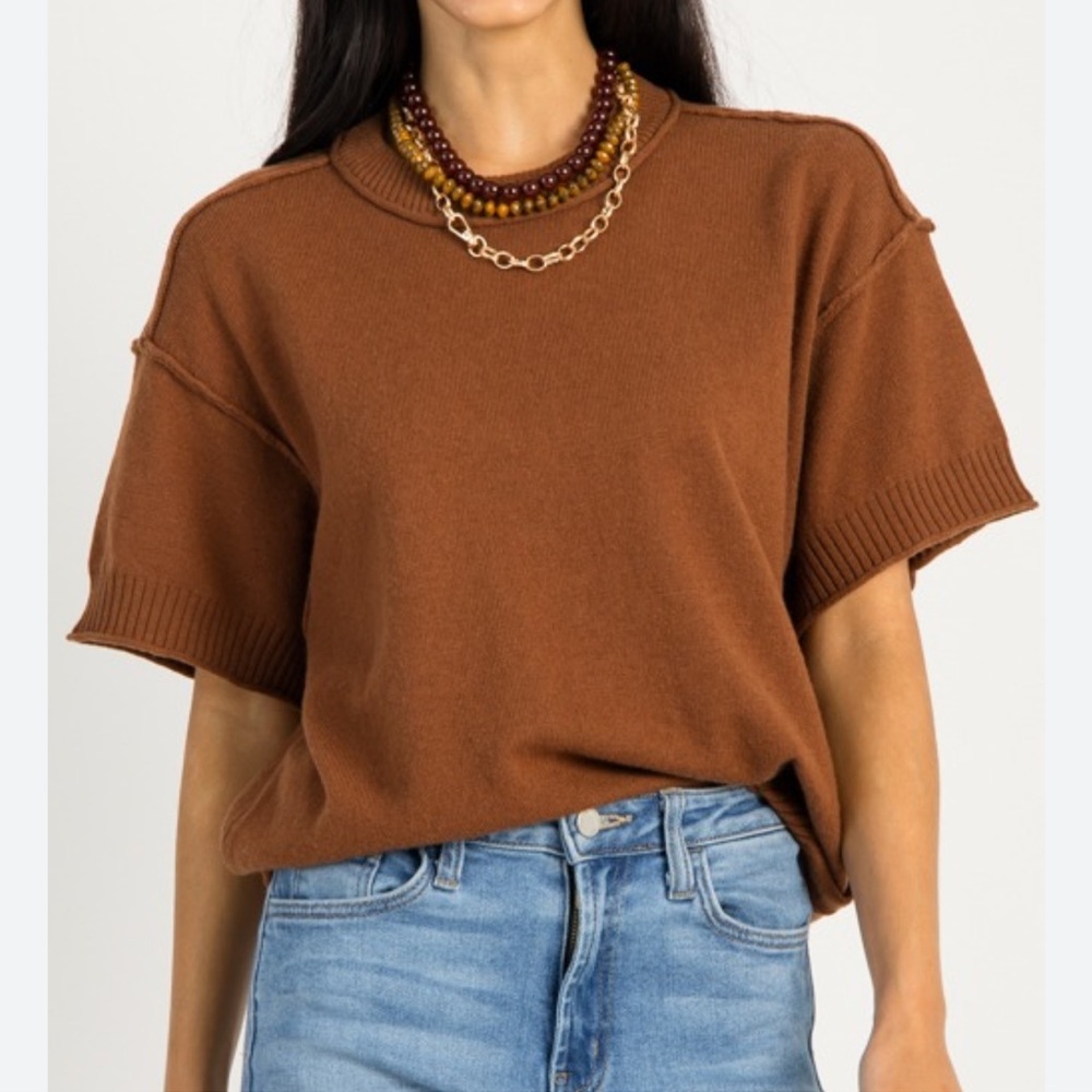 Anthropologie sweater the cashmere collection Brown Short Sleeve women size L